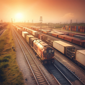 railway in the evening, terminal commercial port background for business logistics. generative ai