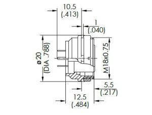Gerätedose; Rückmontage; 4 Pol; Tauchlöten 10,5mm; Silber; IP40
