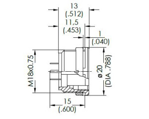Gerätedose; Frontmontage; 5s Pol; Tauchlöten 15mm; Silber; IP40
