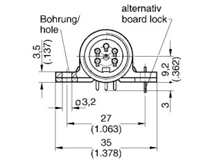 Gerätedose; 6 Pol; Tauchlöten; gewinkelt mit PCB Flansch; Gold; IP40