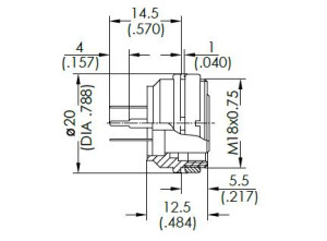 Female Receptacle; Rear Mount; 6 Pin; Dip Solder 14,5mm; Silver; IP40