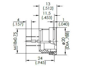 Female Receptacle; Front Mount; 7s Pin; Dip Solder 24mm; Silver; IP40