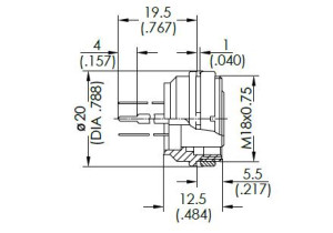 Gerätedose; Rückmontage; 8 Pol; Tauchlöten 19,5mm; Silber; IP40