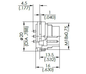 Male Receptacle; Rear Mount; 3 Pin; Solder; Silver; IP40