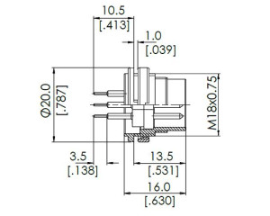 Male Receptacle; Rear Mount; 3 Pin; Dip Solder 10,5mm; Silver; IP40