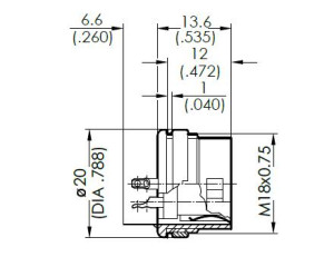 Female Receptacle; Metal; Rear Mount; 6 Pin; Solder; Silver; IP40