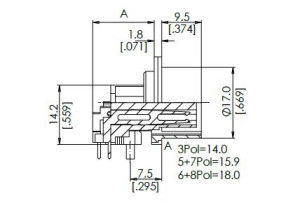 Gerätedose; Metall; 8 Pol; Tauchlöten 90°; Silber; IP40