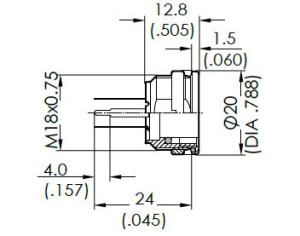 Gerätedose; Frontmontage; 3 Pol; Tauchlöten 24mm; Silber; IP69K
