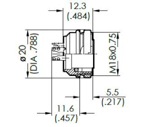 Female Receptacle; Rear Mount; 5 Pin; Solder; Silver; IP69K