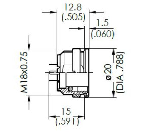 Gerätedose; Frontmontage; 6 Pol; Tauchlöten 15mm; Silber; IP69K