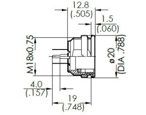 Gerätedose; Frontmontage; 6 Pol; Tauchlöten 19mm; Silber; IP69K