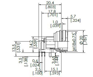 Female Receptacle; 8 Pin; Dip Solder 90°; Gold; IP69K