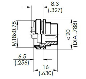 Male Receptacle; Front Mount; 3 Pin; Solder; Silver; IP69K