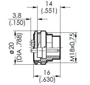 Male Receptacle; Rear Mount; 8 Pin; Solder; Silver; IP69K