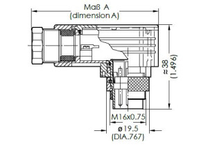 Male Angled Plug; Shield Clamp; 3 Pin; Solder; Silver; 6-8mm; IP69K