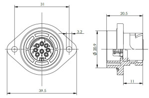 Female Receptacle; Flange; Front Mount; 19 Pin; Solder; Gold; IP69K