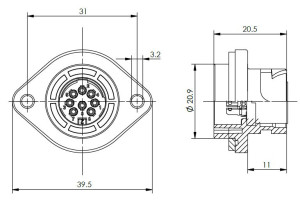 Female Receptacle; Flange incl. Sealing; 5s Pin; Solder; Silver; IP67