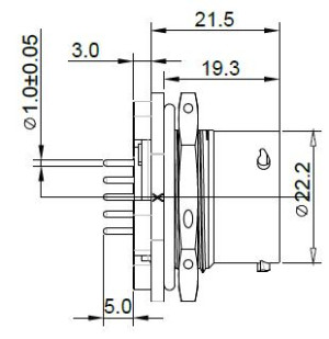Female Receptacle; Size 14; With Boardlock; 7 Pin; Dip Solder; Gold; IP69K