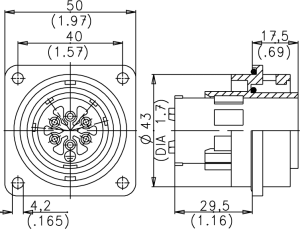 Female Receptacle; Size 2; Flange; 3+PE+9; Crimp; IP65