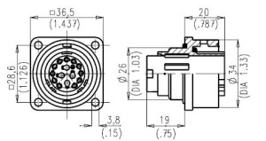 Female Receptacle; Size 1; Flange; 3+PE+12; Crimp; IP65