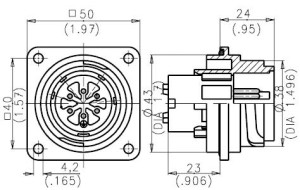Male Receptacle; Size 2; Flange; 3+PE+9; Crimp; IP65