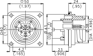 Male Receptacle; Size 2; Flange; 3+PE+9; Crimp; IP65