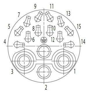 Male Receptacle; Size 1; Flange; 3+PE+12; Crimp; IP65