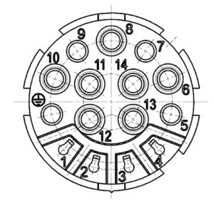 Kabelstecker; Zugentlastung; Größe 2; 10+PE+4; Crimpen; 14-16mm; IP65