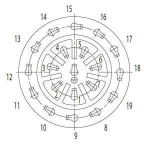 Kabelstecker; Zugentlastung; Größe 2; 19+PE; Crimpen; 12-14mm; IP65