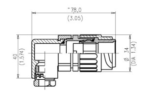 Male Angled Plug; Size 1; 8+PE; Crimp; 12-14mm; IP65