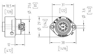 Female panel connector 6+PE; straight; solder; screw locking; IP67
