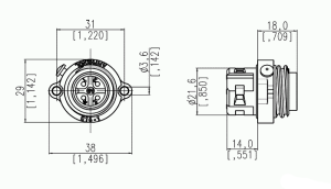 Male Receptacle; Flange; 3+PE; Screw; Gold; IP67