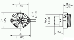 Male Receptacle; Flange; 6+PE; Crimp; IP67