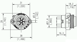 Male panel connector 6+PE; crimp; screw locking; IP67