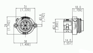 Male panel connector 6+PE; solder; silver; screw locking; IP67