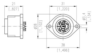 Male Receptacle; Flange; 6+PE; Dip Solder; Silver; IP67