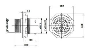 Female Receptacle; Size 14; Rear Mount; 12 Pin; IP67