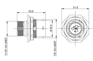 Male Receptacle; Size 12; Rear Mount; 3 Pin; IP67