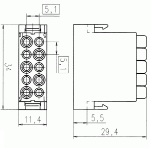 C146M; Male Module 10 Pole; Crimp