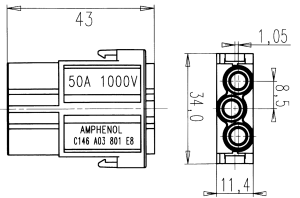 C146M; Male Module 3 Pole; Crimp