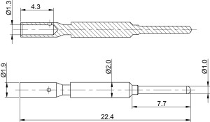 Stiftkontakt; 1mm; 0,37-0,75mm²; vergoldet; 500 im Beutel