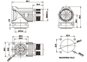 Gerätestecker gewinkelt; 28mm; Schraub; 4+4 Layout; IP67