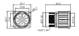 Male Receptacle; Threaded; Flange; 4+5 Pin; IP67