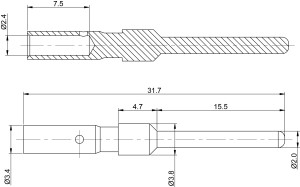 Stiftkontakt; 2mm; 0,75-2,5mm²; vergoldet; 500 im Beutel