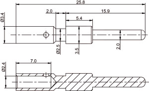 Stiftkontakt; 2mm; 0,75-2,5mm²; vergoldet; 500 im Beutel