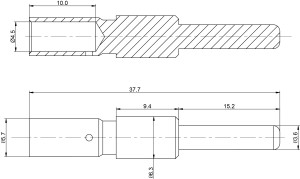 Stiftkontakt; 3,6mm; 4-10mm²; vergoldet; 500 im Beutel